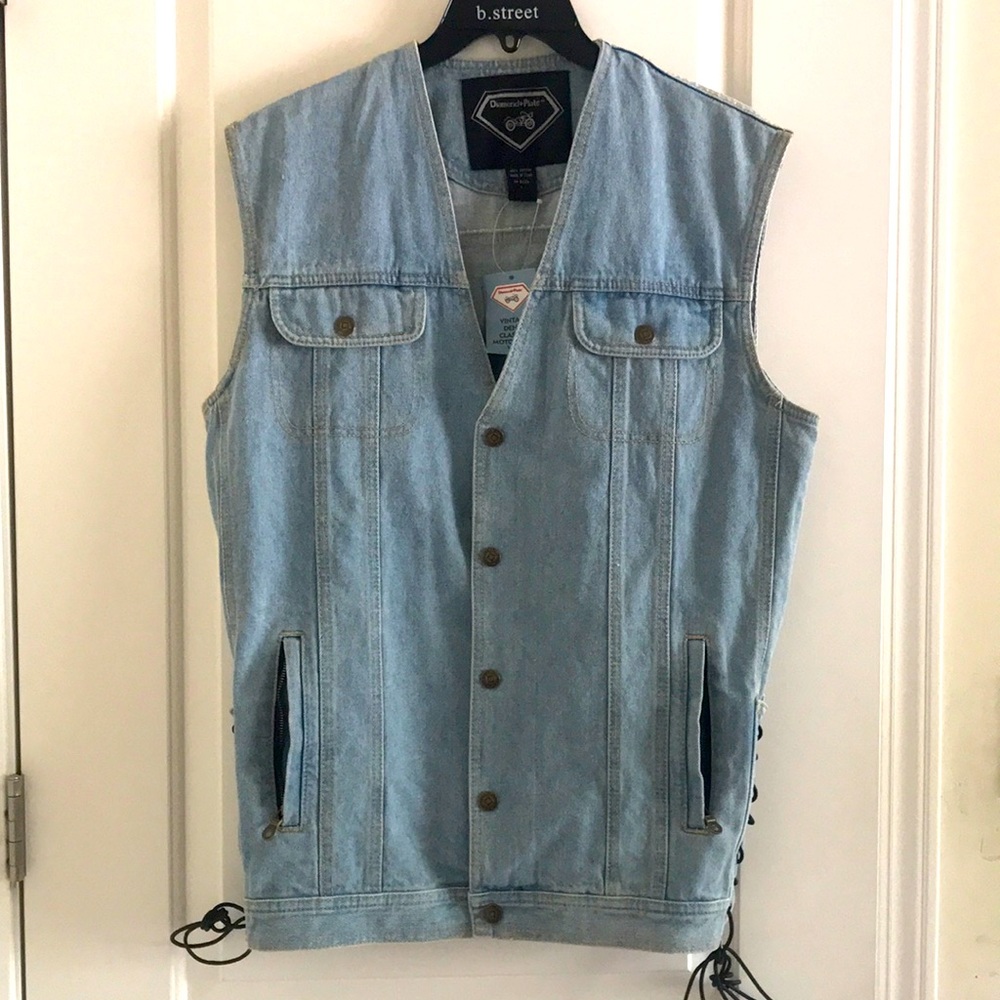 Diamond Plate Vintage Denim Motorcycle Vest